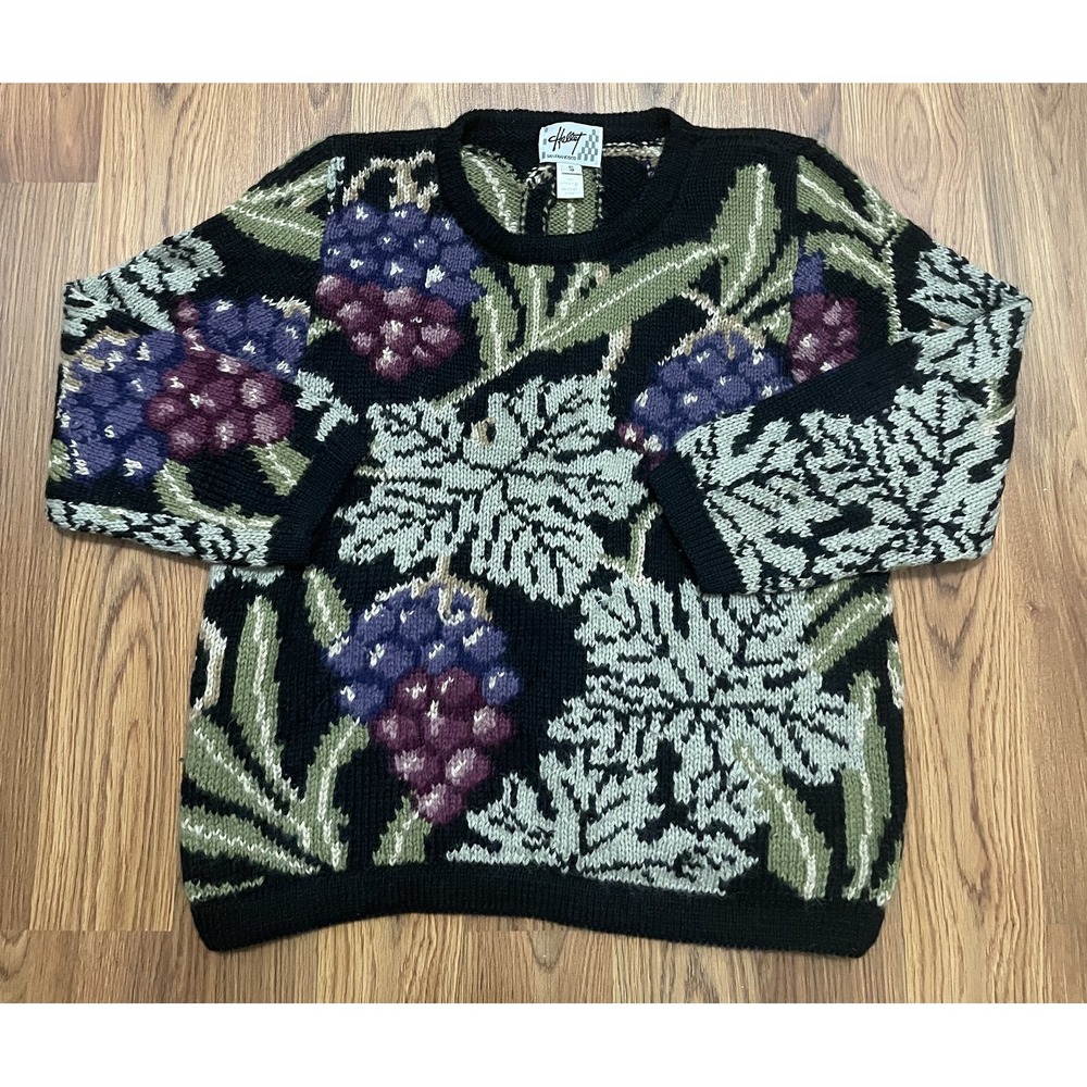 Hallett Sweater Womens Small Alpaca Peru Floral Grape Knit 90s